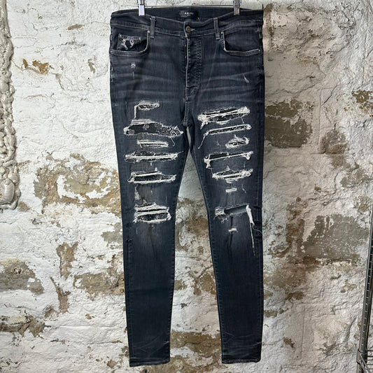 Amiri MX1 Black Paisley Grey Denim Jeans Sz 36