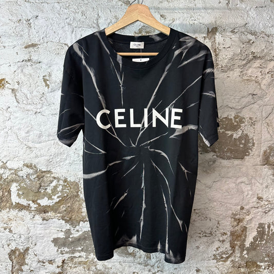 Celine Black Tie Dye Spellout T-Shirt Sz XS