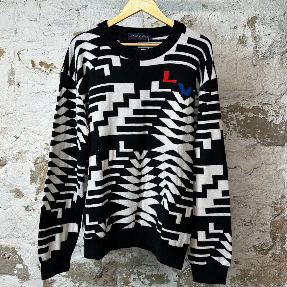 Louis Vuitton Black White Geo Pattern Sweater Sz XXL (4L)
