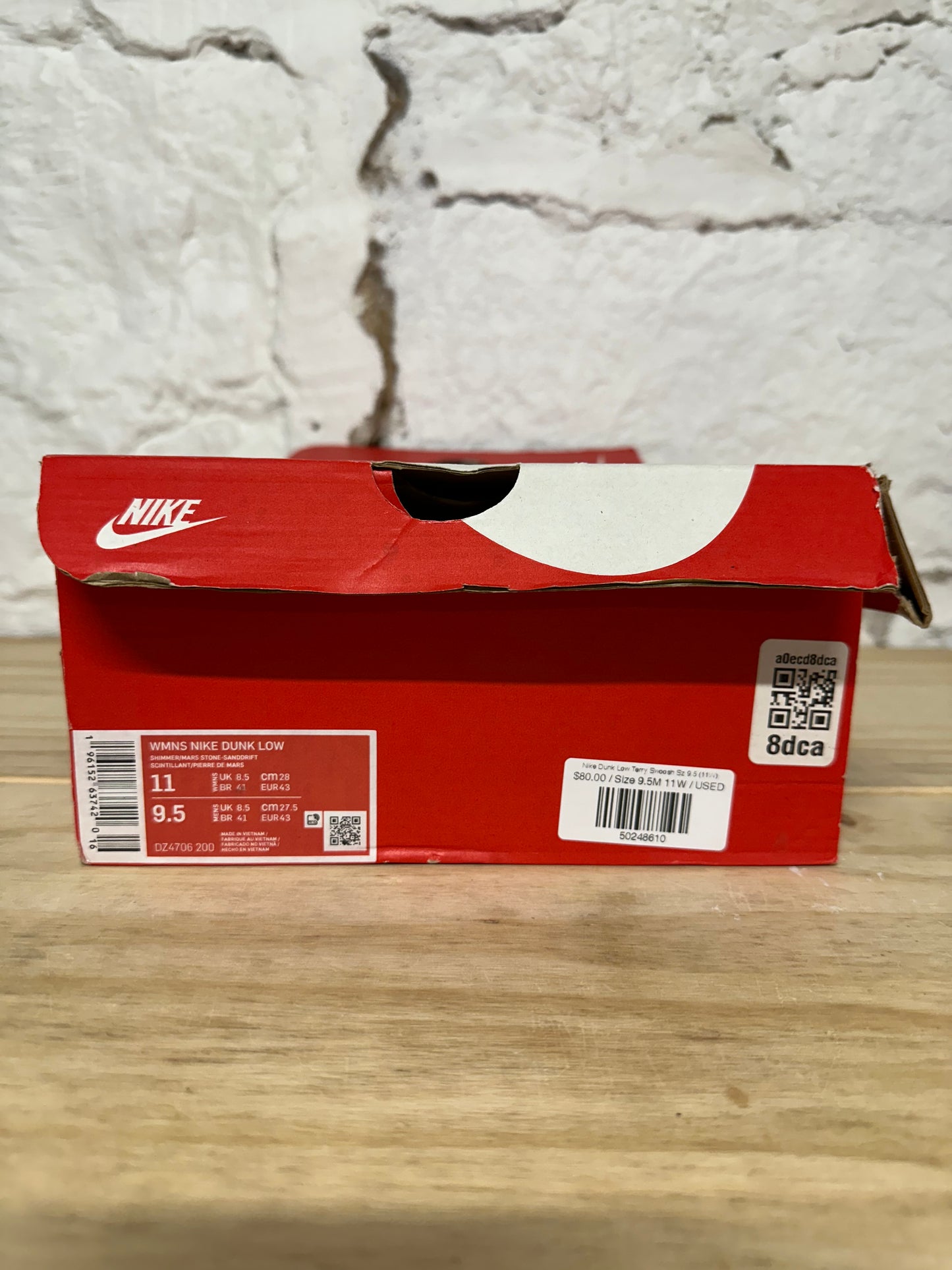 Nike Dunk Low Terry Swoosh Sz 9.5 (11W)