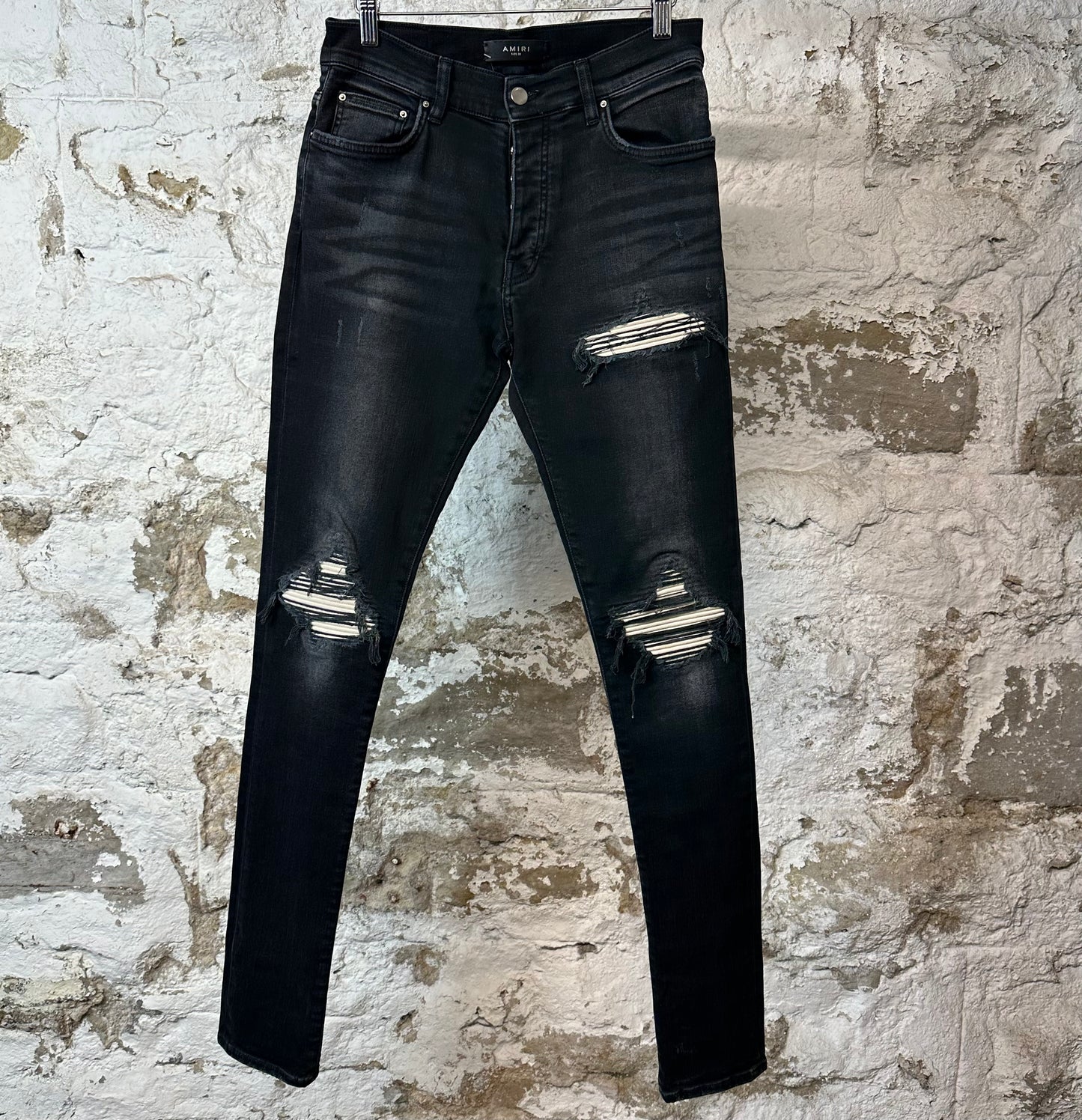 Amiri MX1 Cream Suede Black Denim Jeans Sz 28