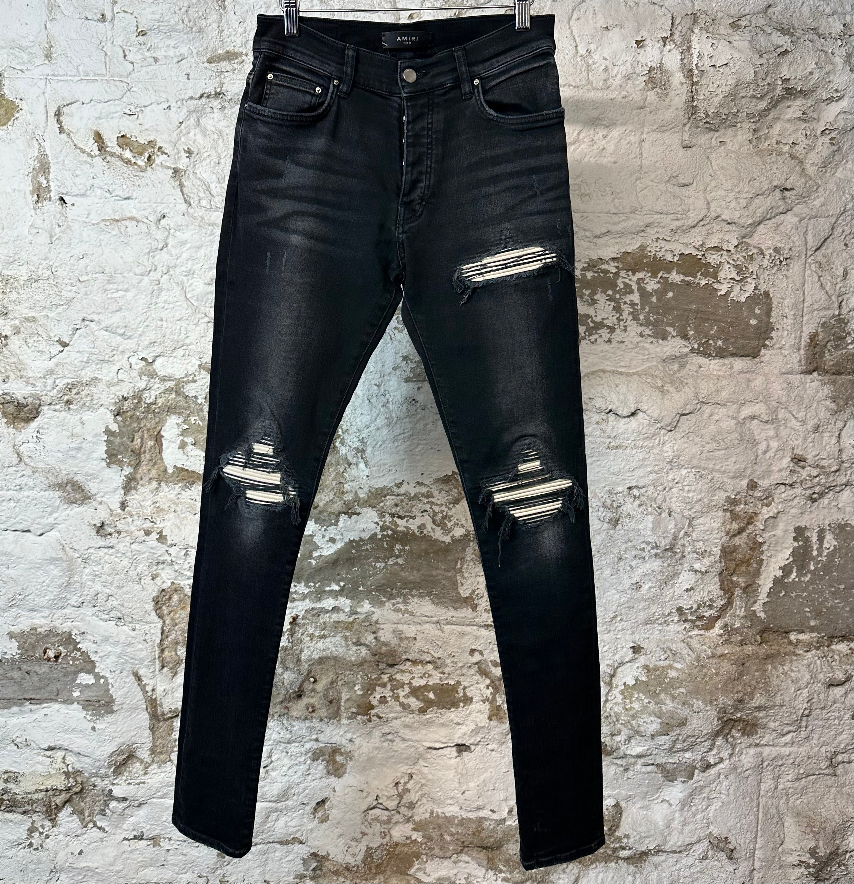 Amiri MX1 Cream Suede Black Denim Jeans Sz 28