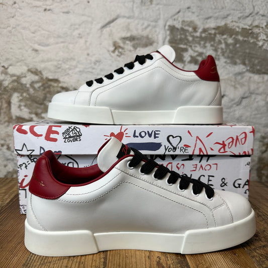 Dolce Gabbana Red Felt DG Portofino White Sneaker Sz 7
