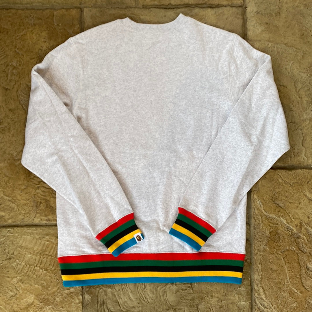 Bape College Rainbow Rib Crewneck Gray Sz L DS