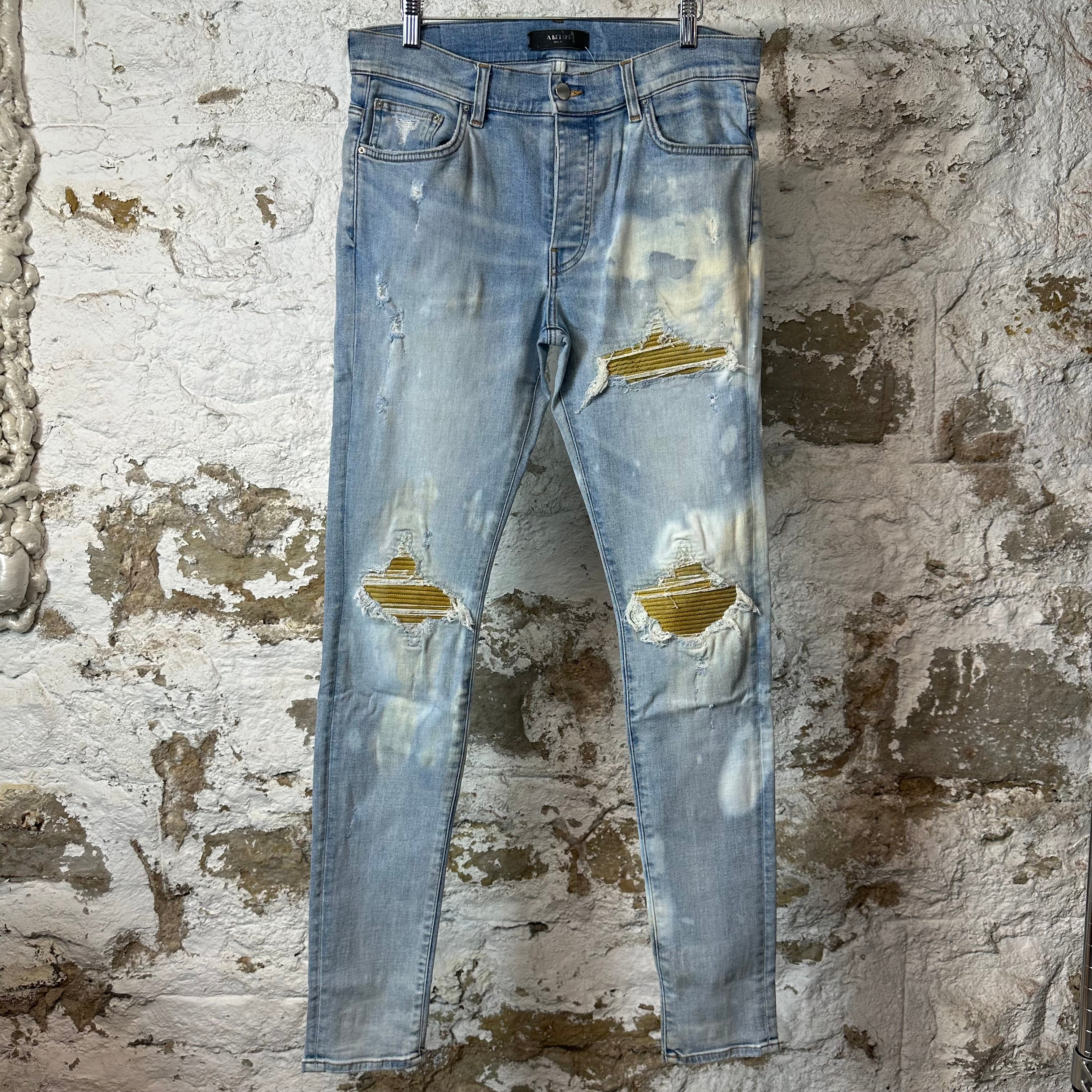 Amiri MX1 Yellow Suede Blue Denim Jeans Sz 31