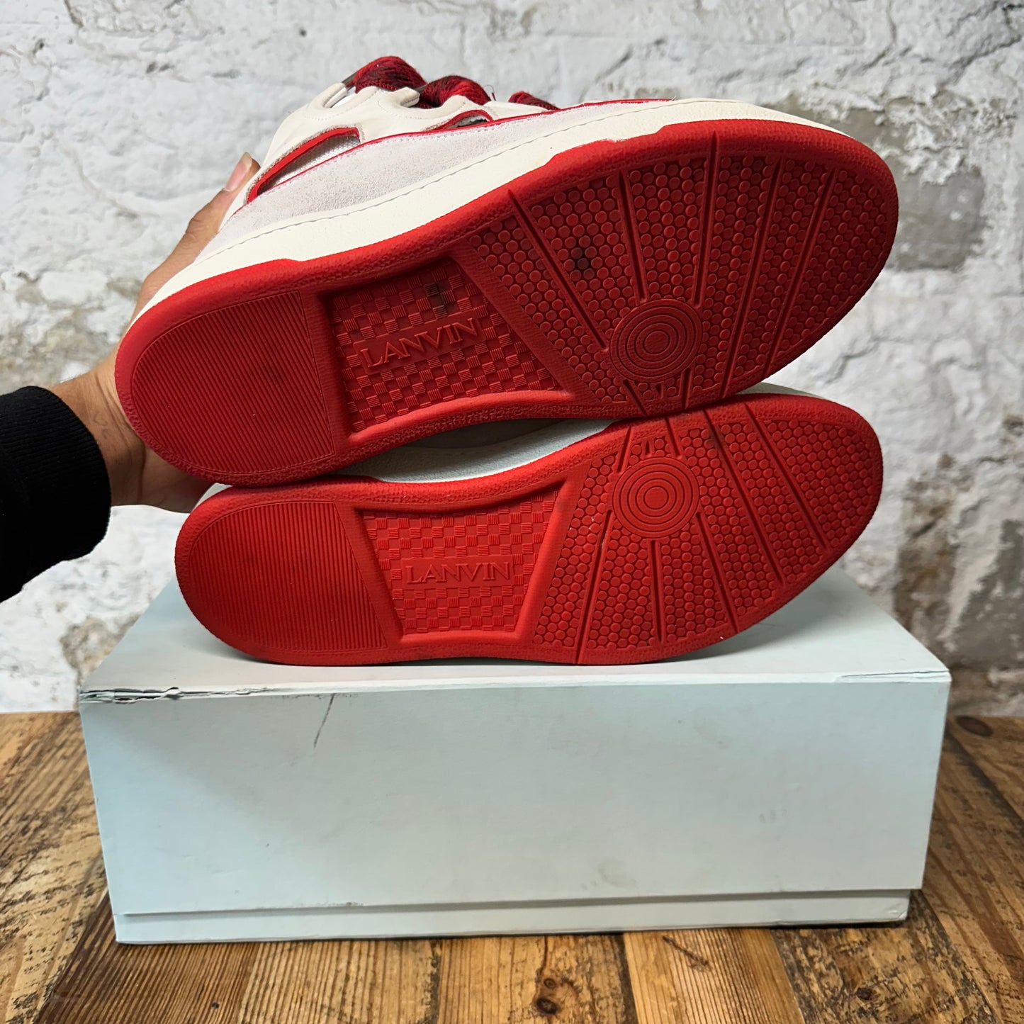 Lanvin Curb Red Lace Grey Sneaker Sz 13 (46)