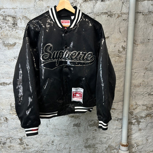 Supreme M&N Sequin Varsity Jacket Black Sz S