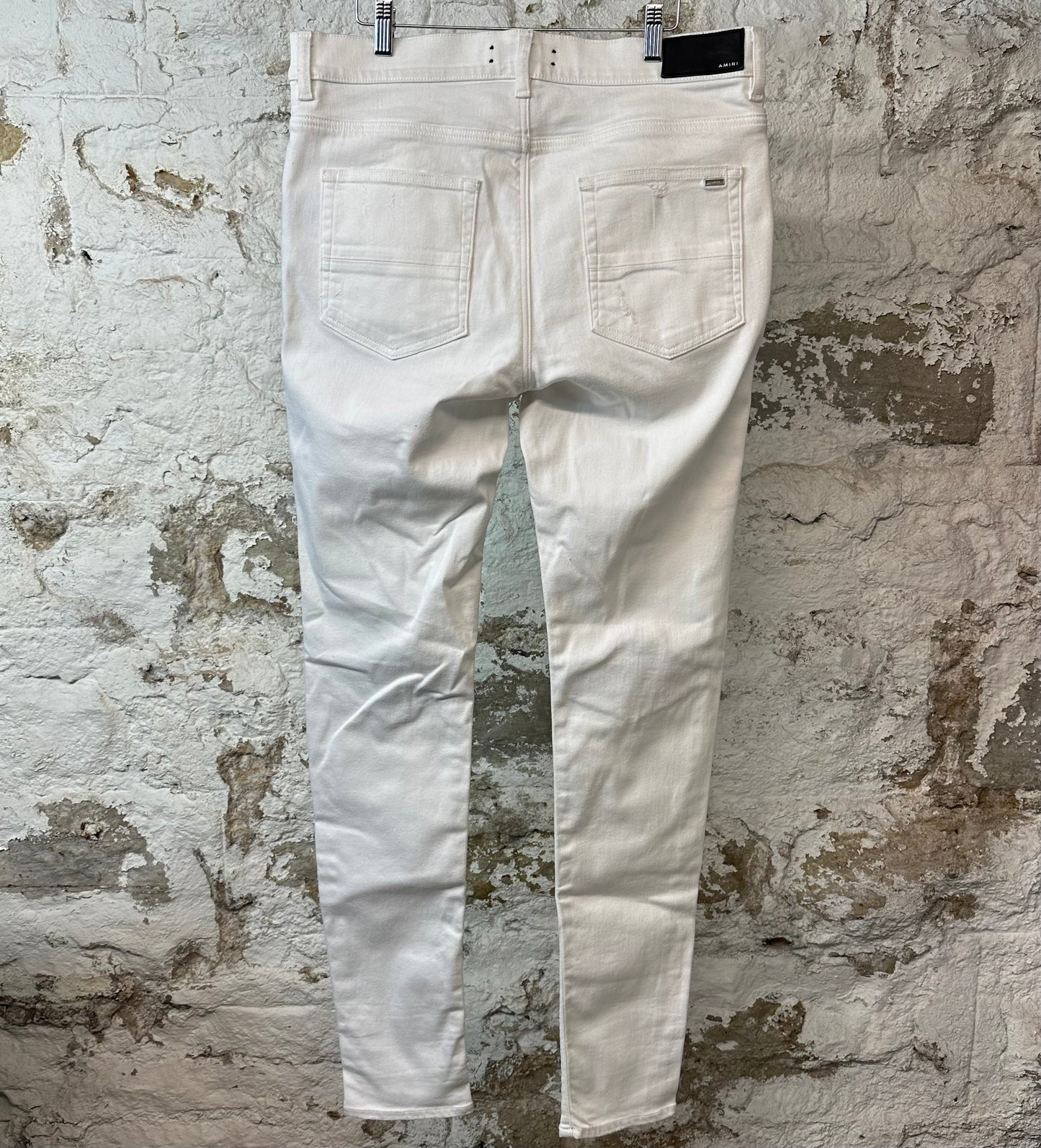 Amiri MX1 White Leather White Denim Jeans Sz 36