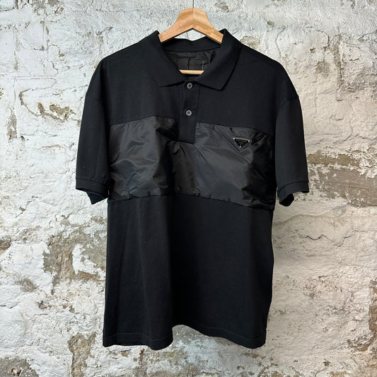 Prada Metal Logo Stretch Polo Shirt Black Sz XL