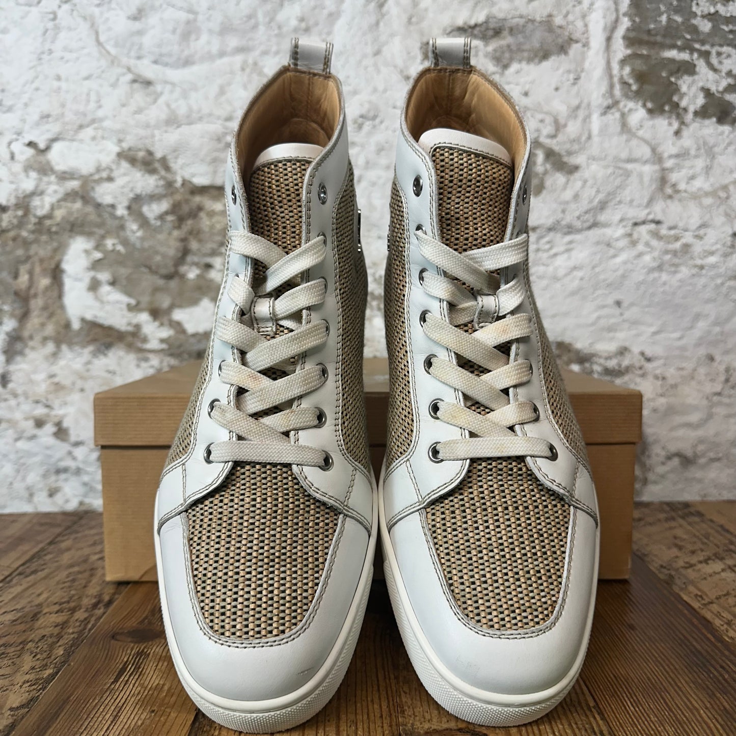 Christian Louboutin High Beige Knit White Sneaker Sz 11 (44)