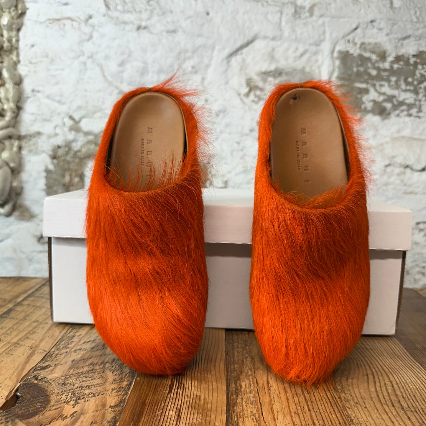 Marni Fussbett Sabot Orange Fur Mule Sz 5.5 (37.5)