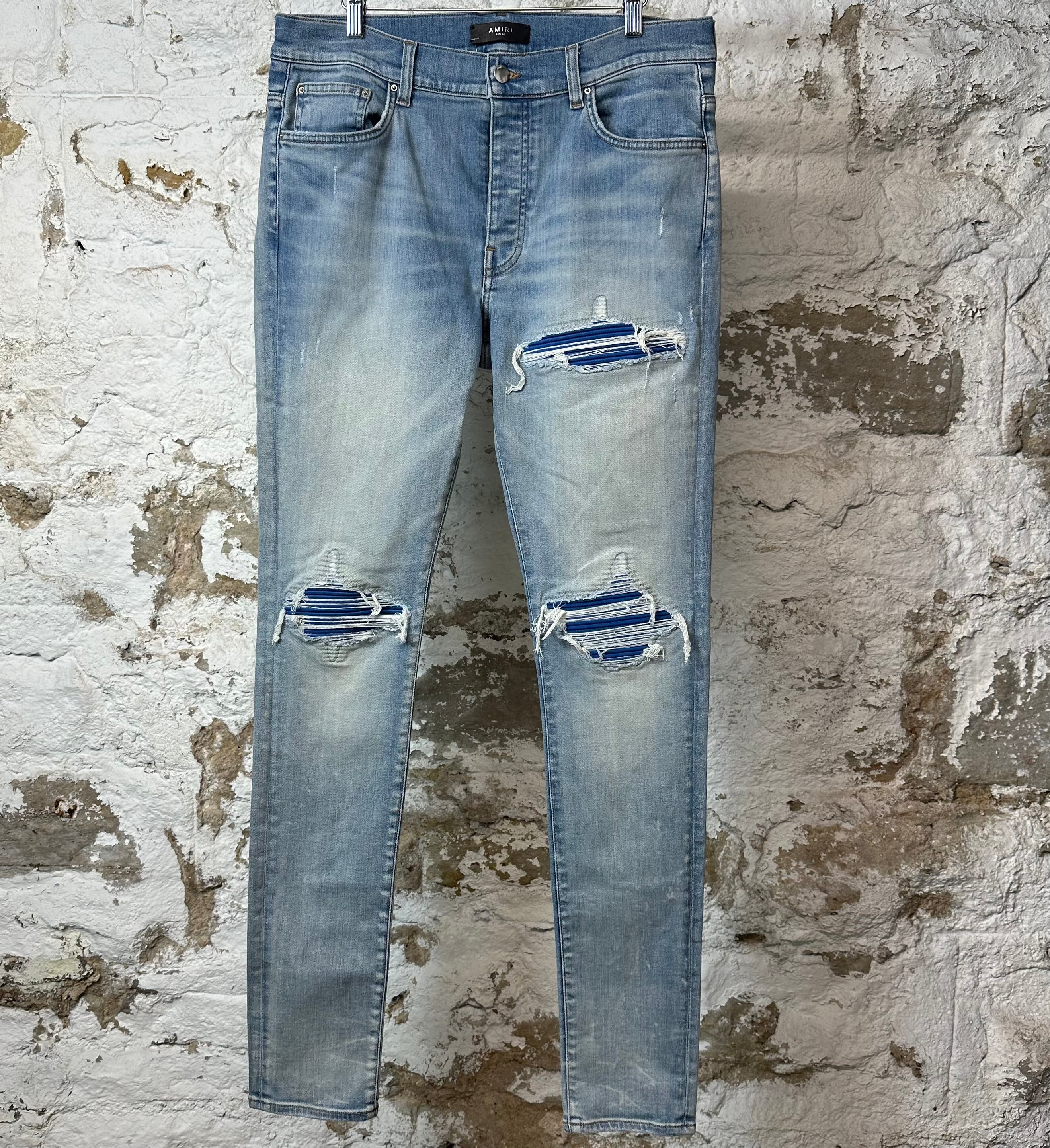 Amiri MX1 Blue Suede Blue Denim Jeans Sz 36