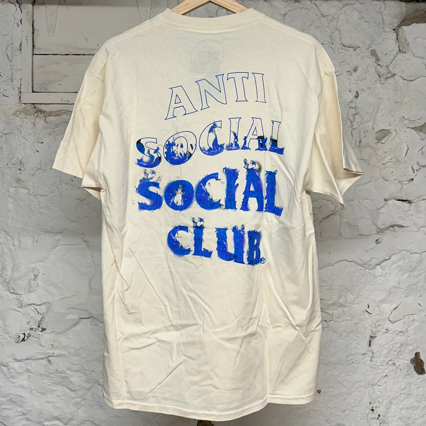 Anti Social Social Club Cream Blue Logo T-Shirt Sz L