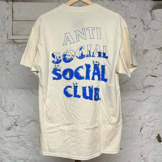 Anti Social Social Club Cream Blue Logo T-Shirt Sz L
