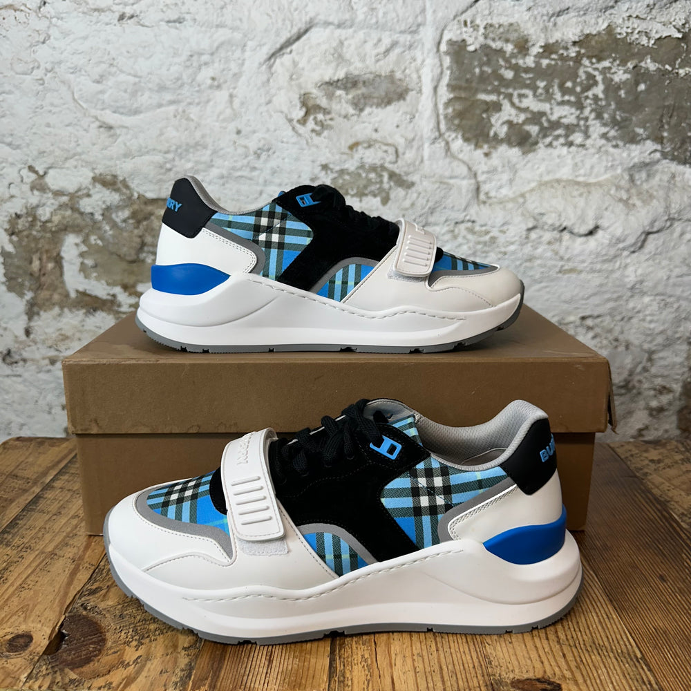 Burberry Ramsey Blue Plaid Black White Sneaker Sz 8 (41)