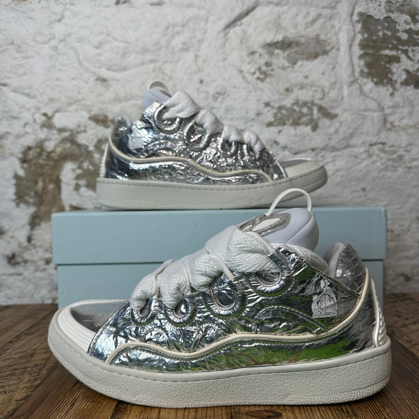 Lanvin Curb White Silver Foil Sneaker