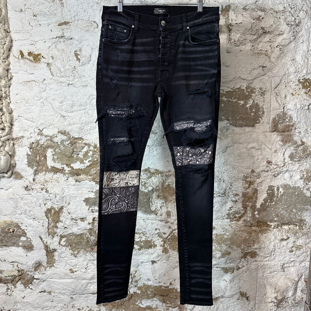 Amiri MX1 Grey Art Patch Black Denim Jeans Sz 32