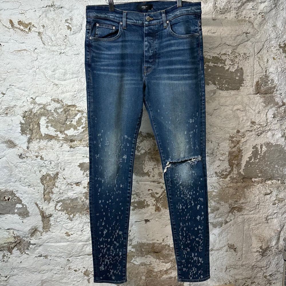 Amiri Knee Rip Shotgun Dark Blue Denim Jeans Sz 36