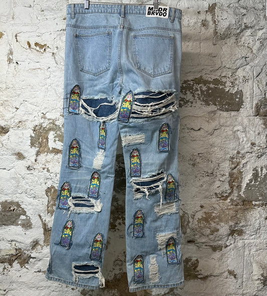 Who Decides War Stained Glass Blue Denim Jeans Sz 36