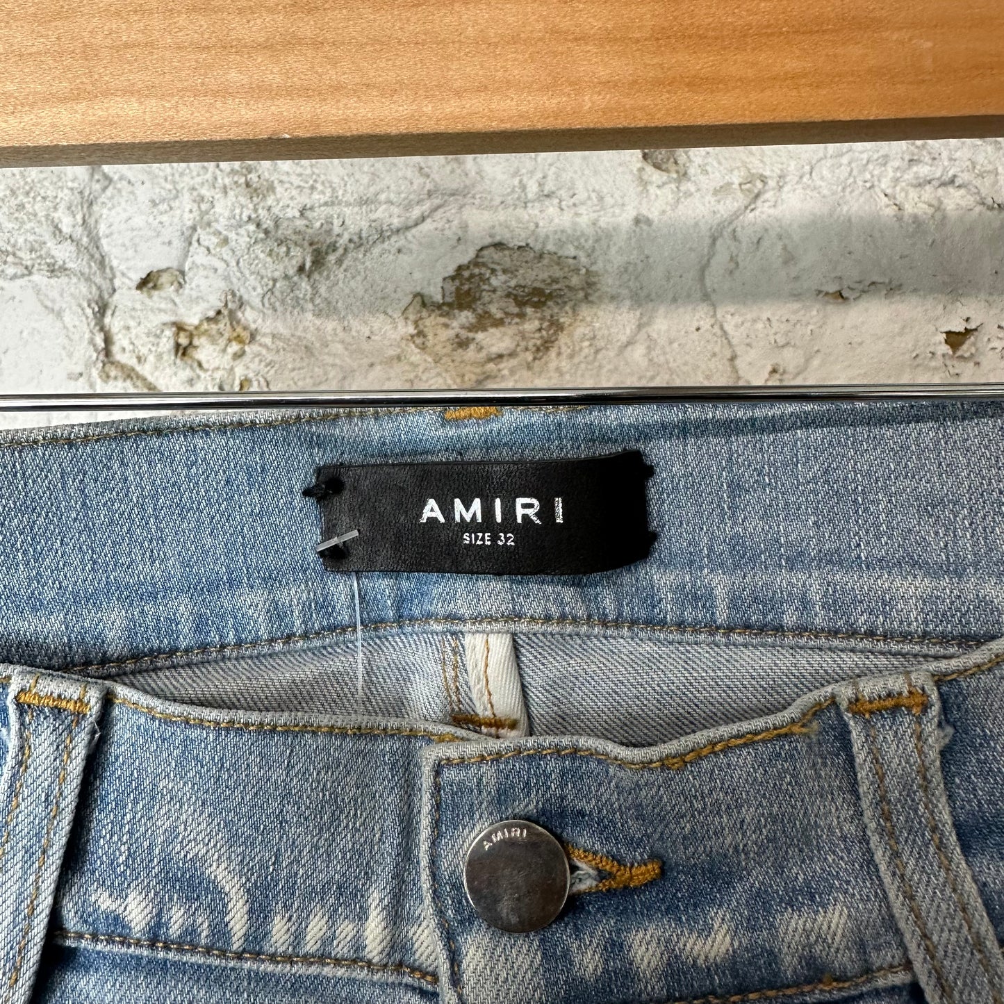 Amiri MX1 Camo Patch Light Blue Denim Jeans Sz 32