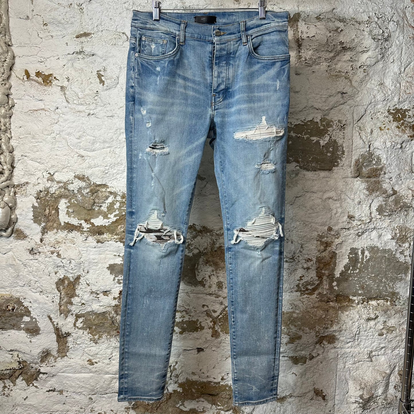 Amiri MX1 Marble Patch Blue Denim Jeans Sz 33