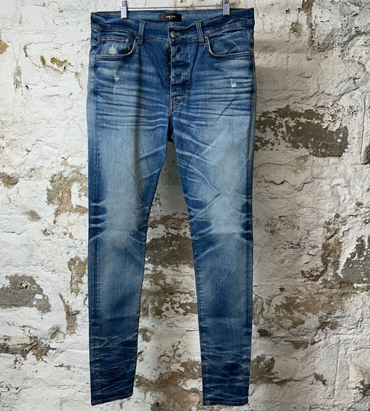 Amiri Plain Blue Honeycomb Denim Jeans Sz 36