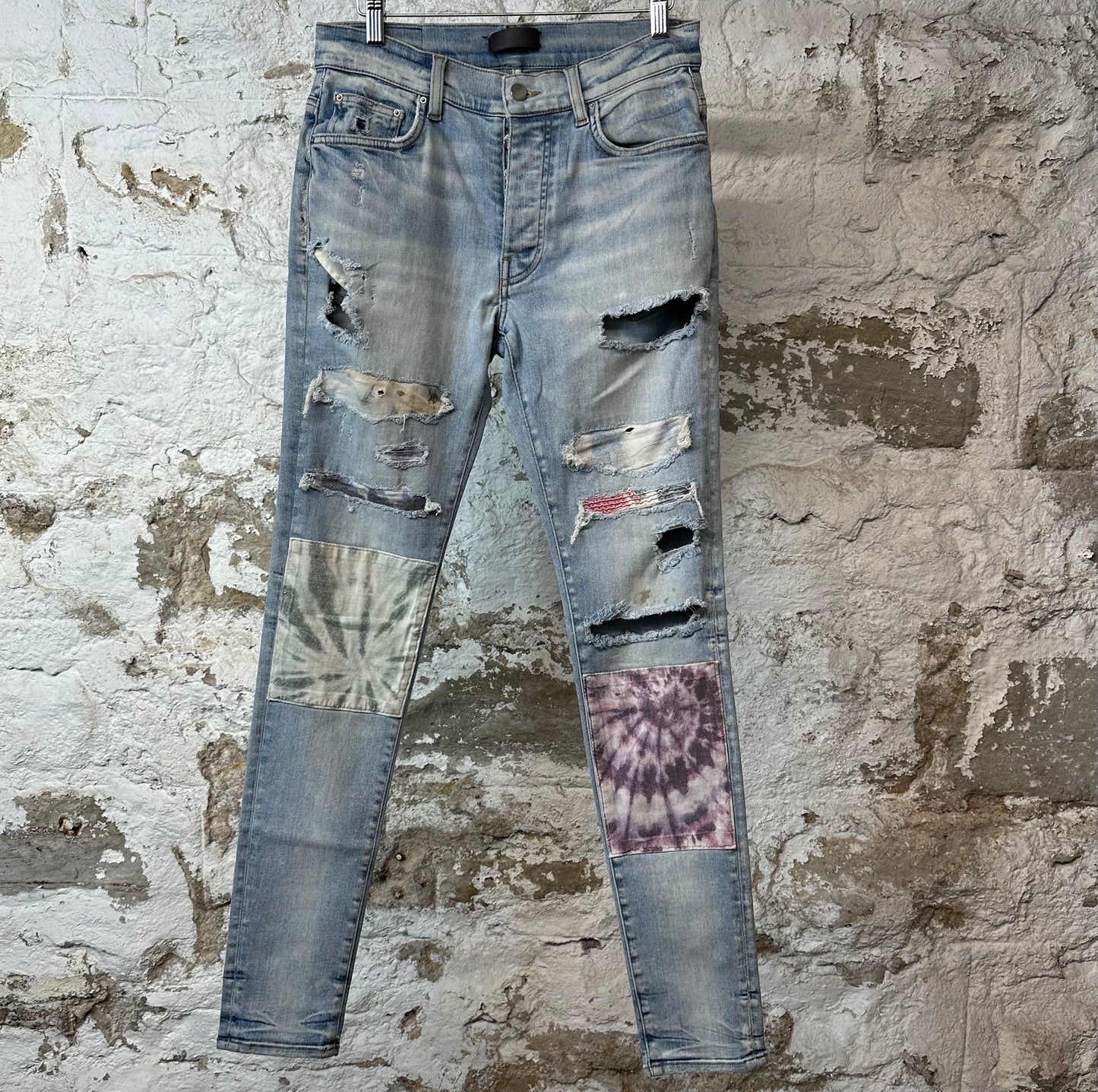 Amiri Multicolor Paisley Patches Blue Denim Jeans Sz 30