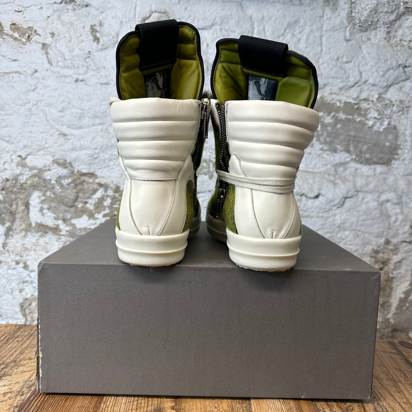 Rick Owens High Geobasket Pony Hair Acid Melange Milk Sneaker Sz 12 (45)