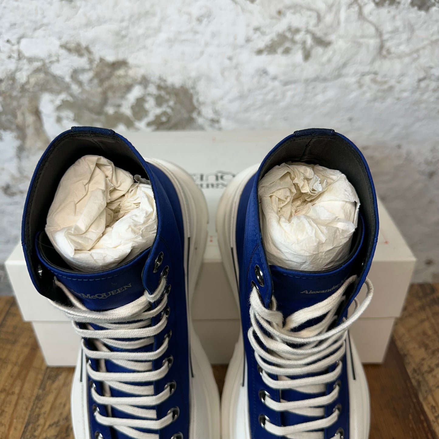 Alexander Mcqueen Blue White Tread Boot High Sz 10.5 (43.5)