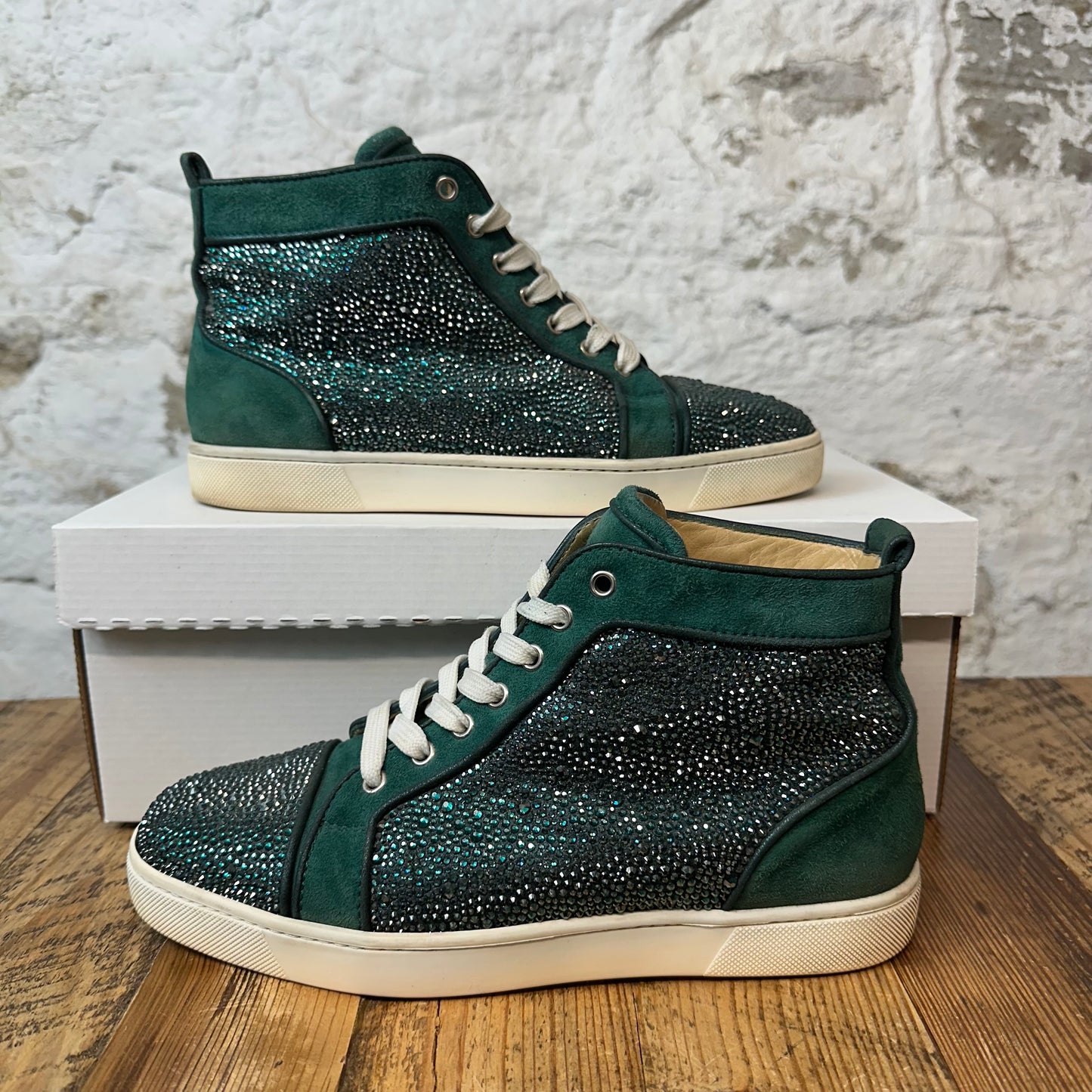 Christian Louboutin Green Sparkle High Sneaker Sz 7 (40) No Box