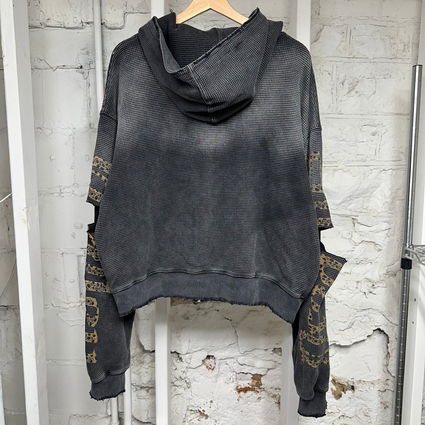Vale Glitch Waffle Grey Thermal Zip-Up Hoodie Sz L