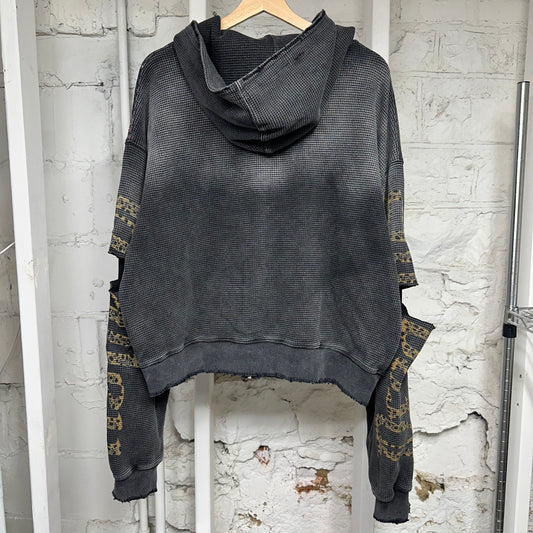 Vale Glitch Waffle Grey Thermal Zip-Up Hoodie Sz L