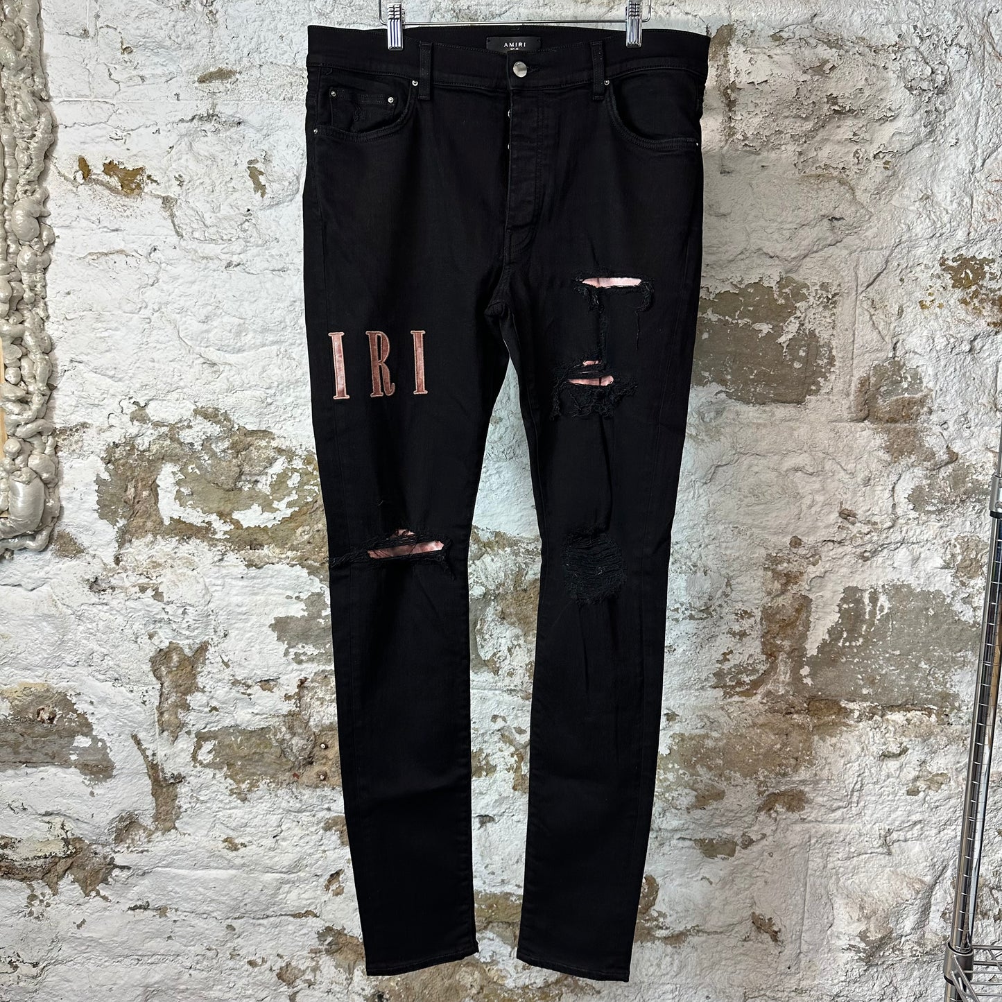 Amiri Red Tie Dye Core Logo Black Denim Jeans Sz 36