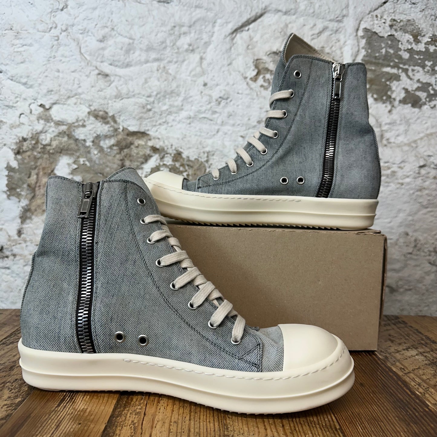 Rick Owens High Distressed Blue Denim Milk Sneaker Sz 8 (41)