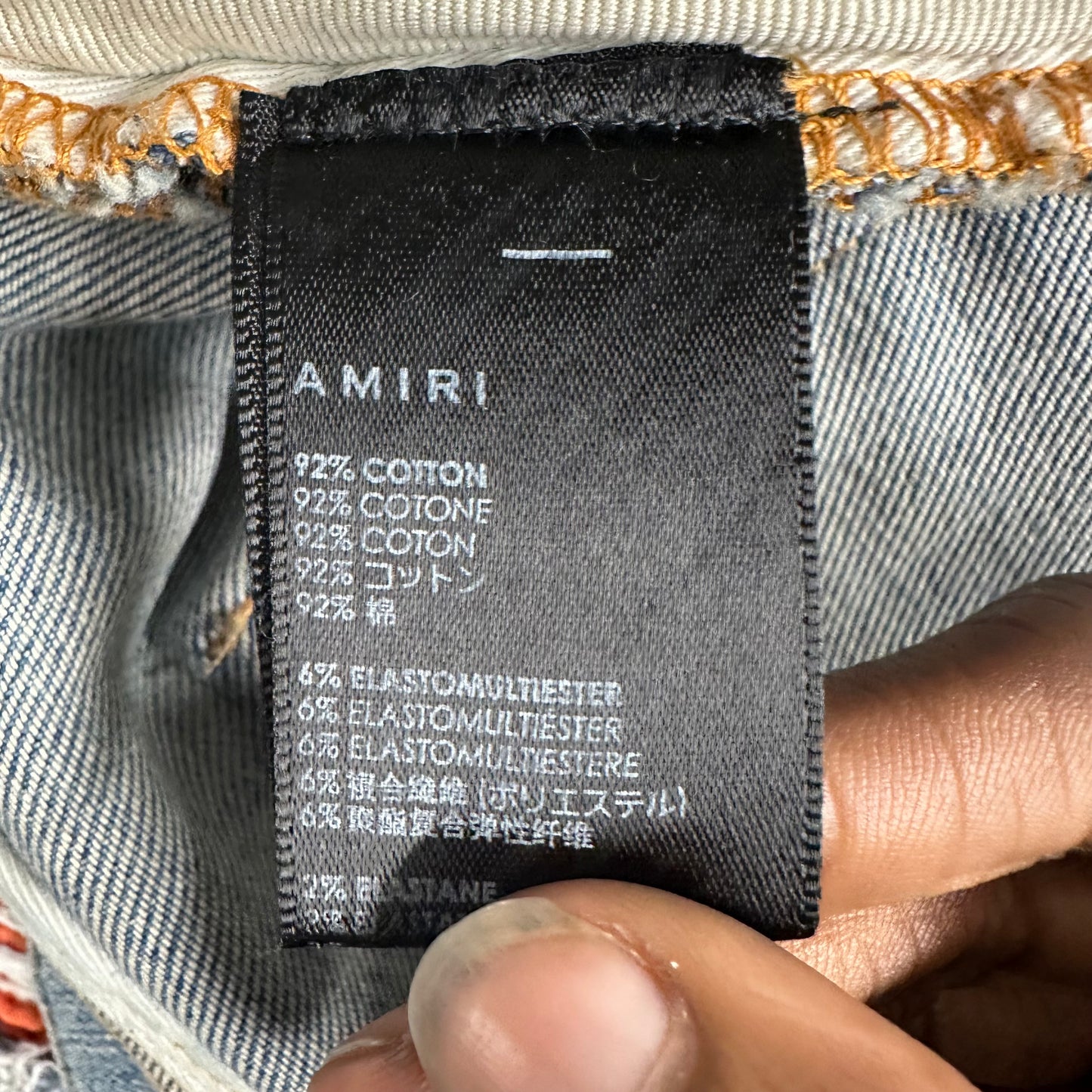 Amiri MX1 Orange Paisley Patches Blue Denim Jeans Sz 40