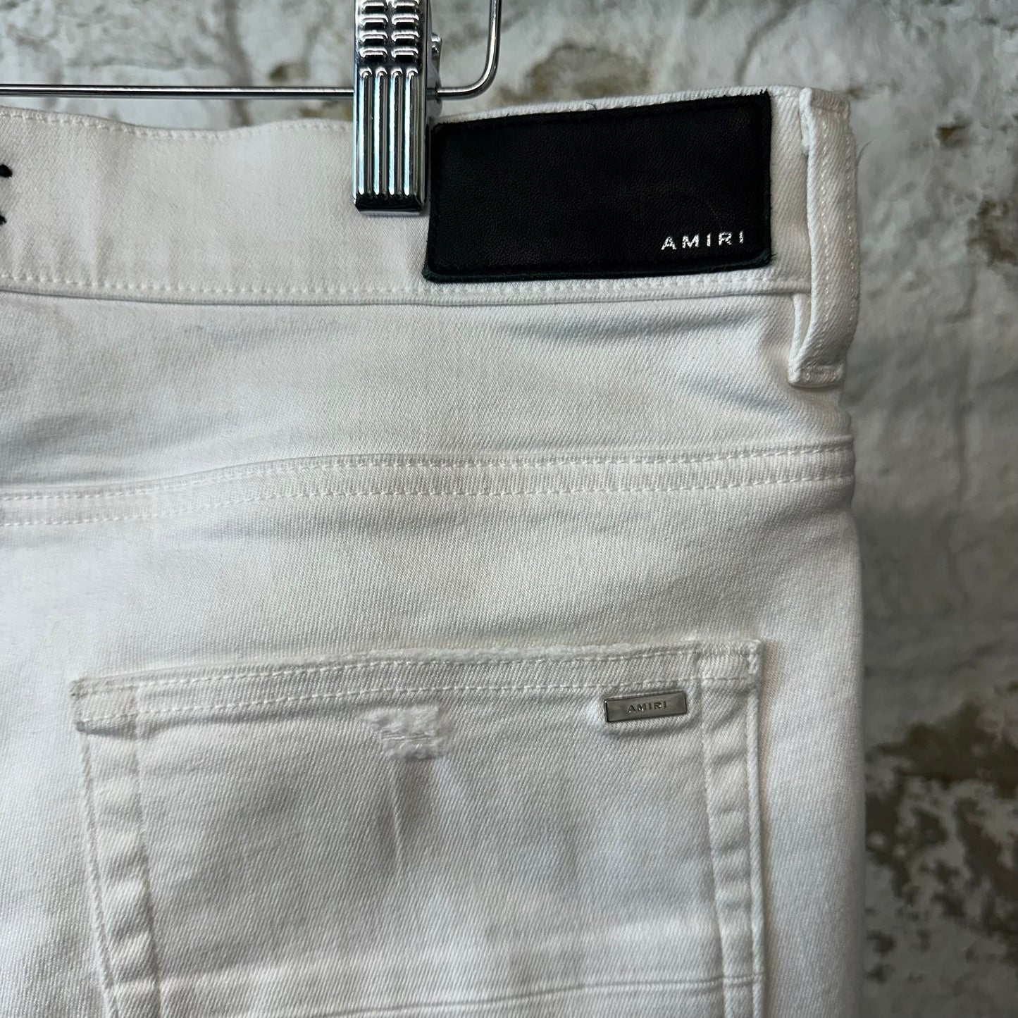 Amiri MX1 White Leather White Denim Jeans Sz 36