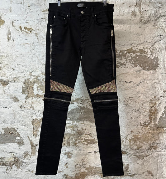 Amiri MX2 Green Brown Patch Black Denim Jeans Sz 31