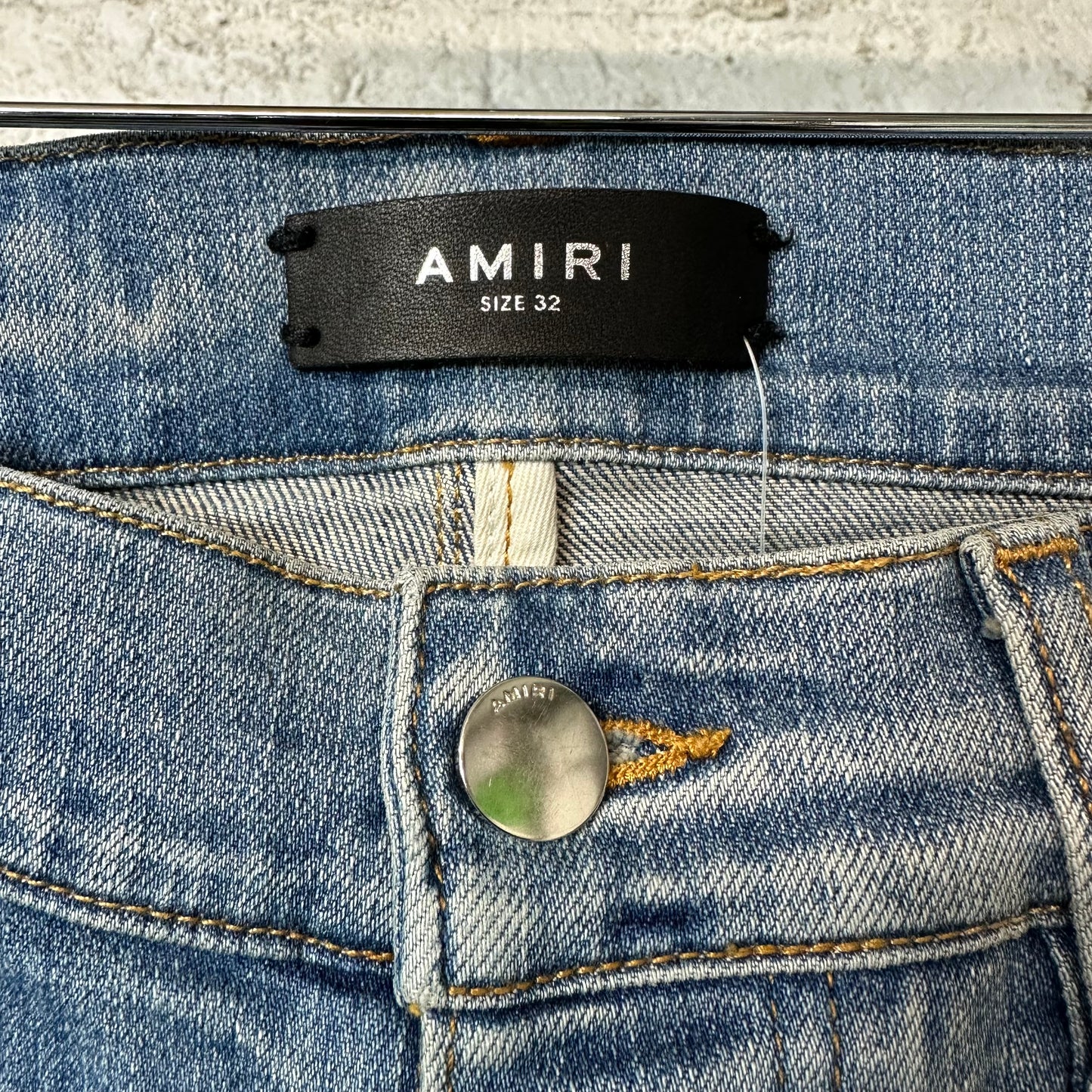 Amiri MX1 Grey Orange Plaid Blue Denim Jeans Sz 32