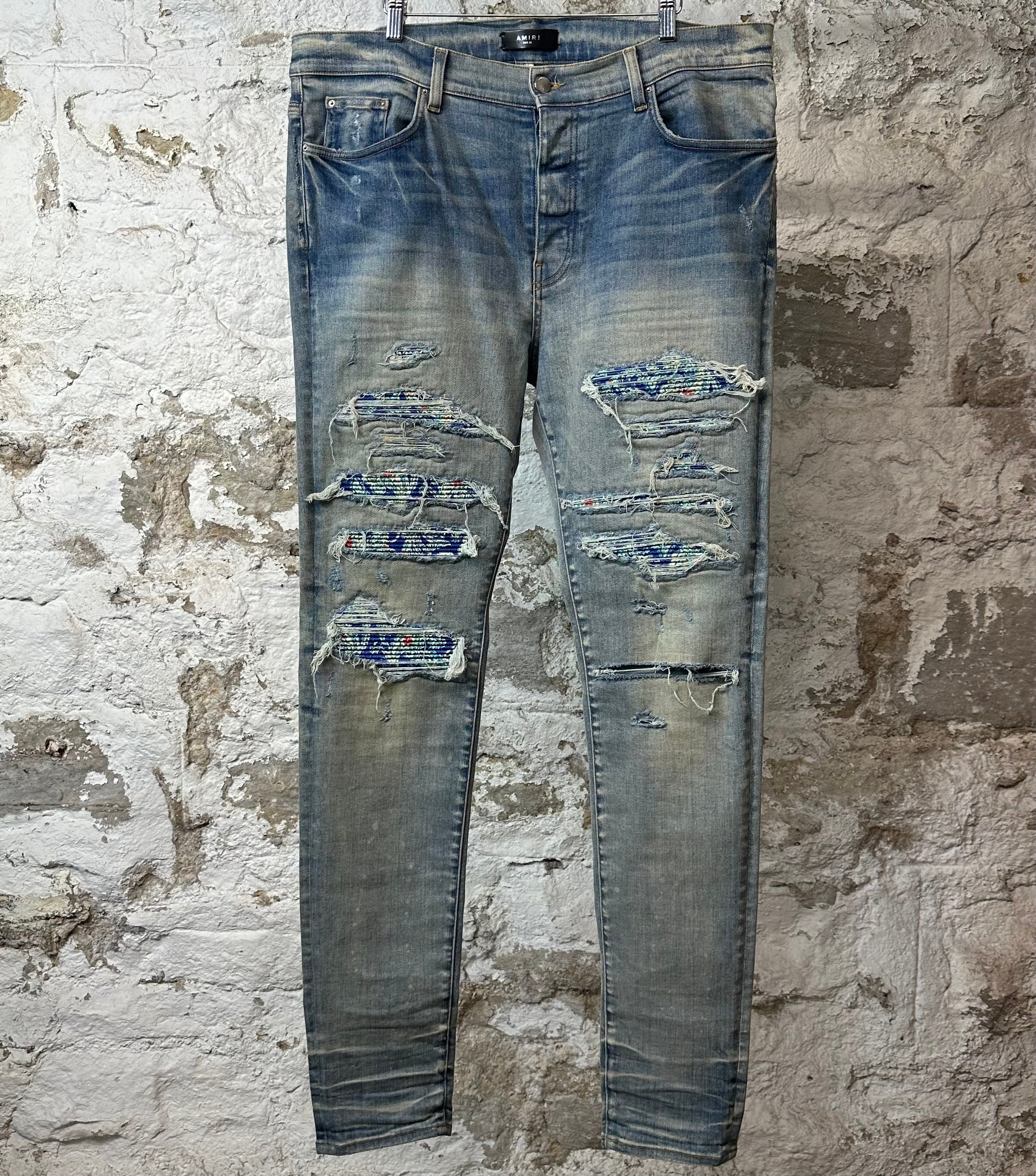 Amiri MX1 Indigo Paisley Blue Denim Jeans Sz 38
