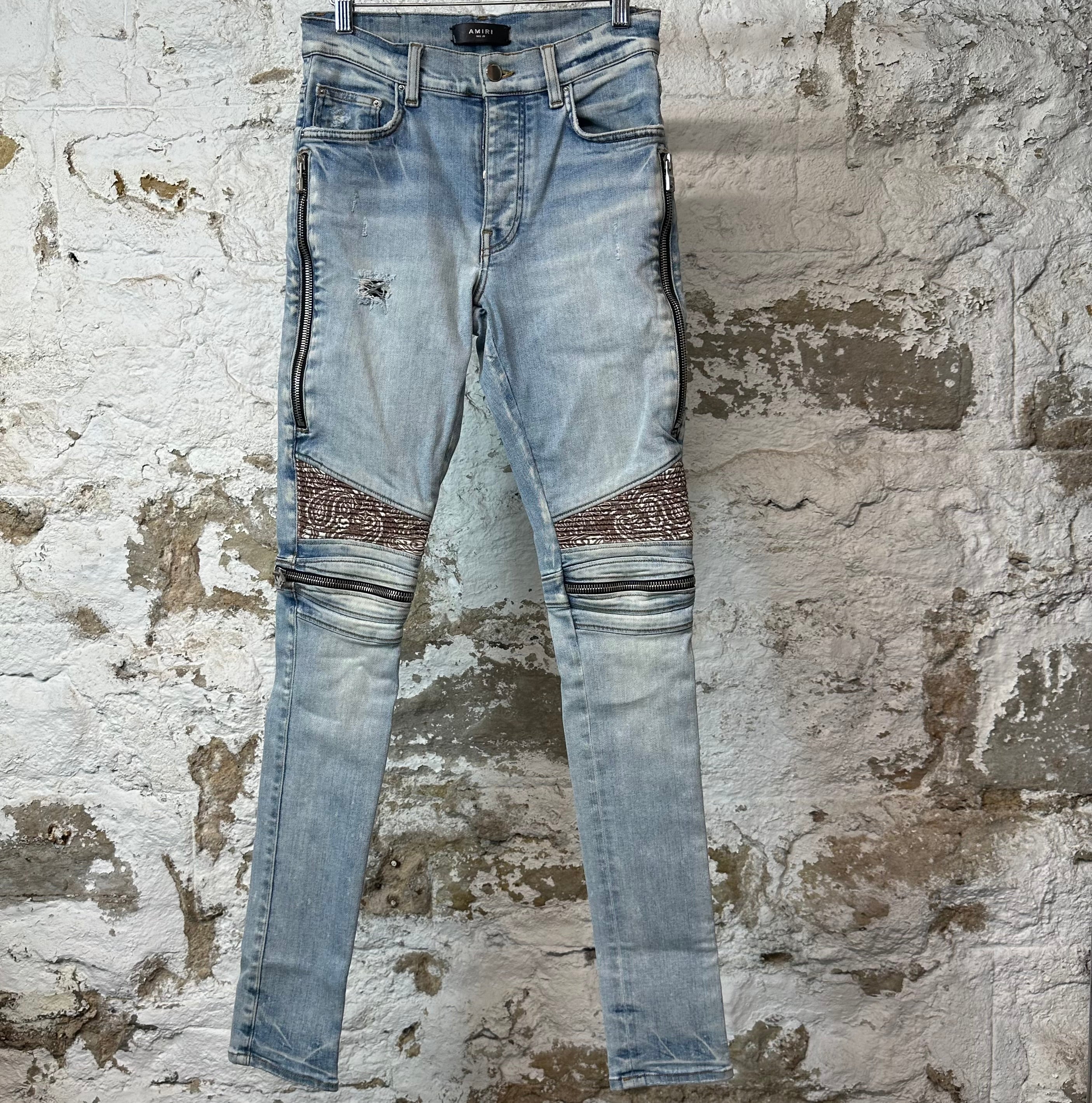 Amiri MX2 Brown Paisley Blue Denim Jeans Sz 29