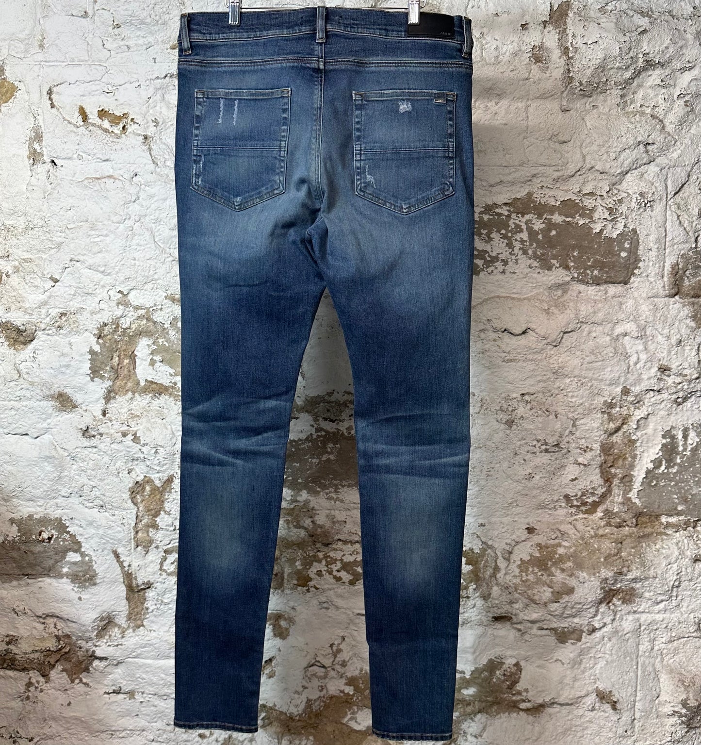 Amiri MX1 Black Leather Dark Blue Denim Jeans Sz 38