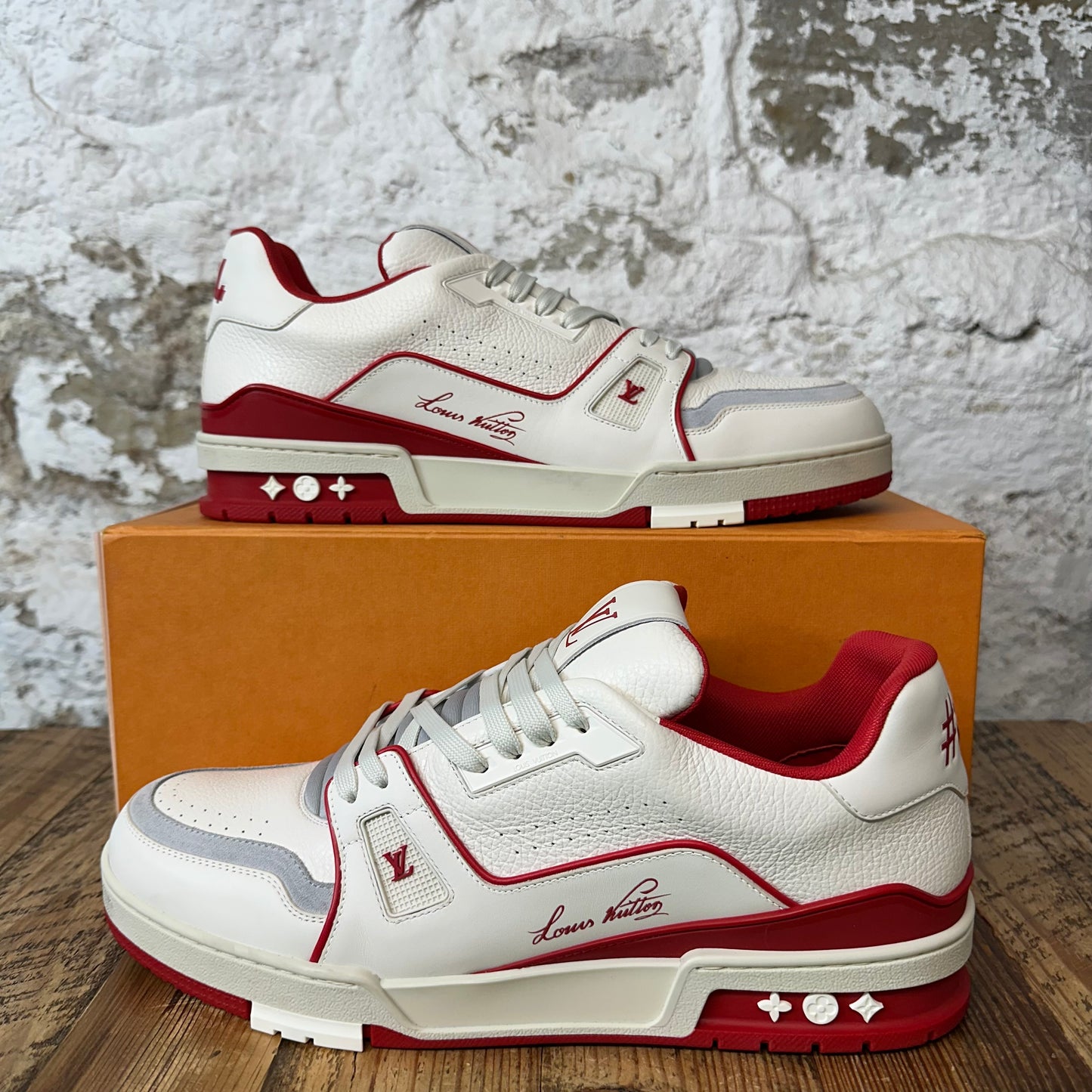 Louis Vuitton White Red Gray Trainer Sz 11.5 (10LV)