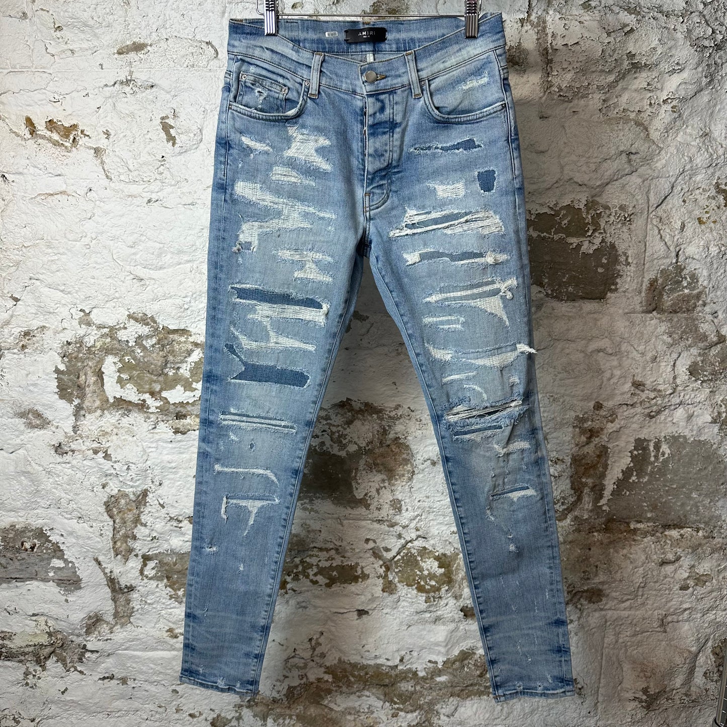 Amiri Distressed Patched Blue Denim Jeans Sz 32