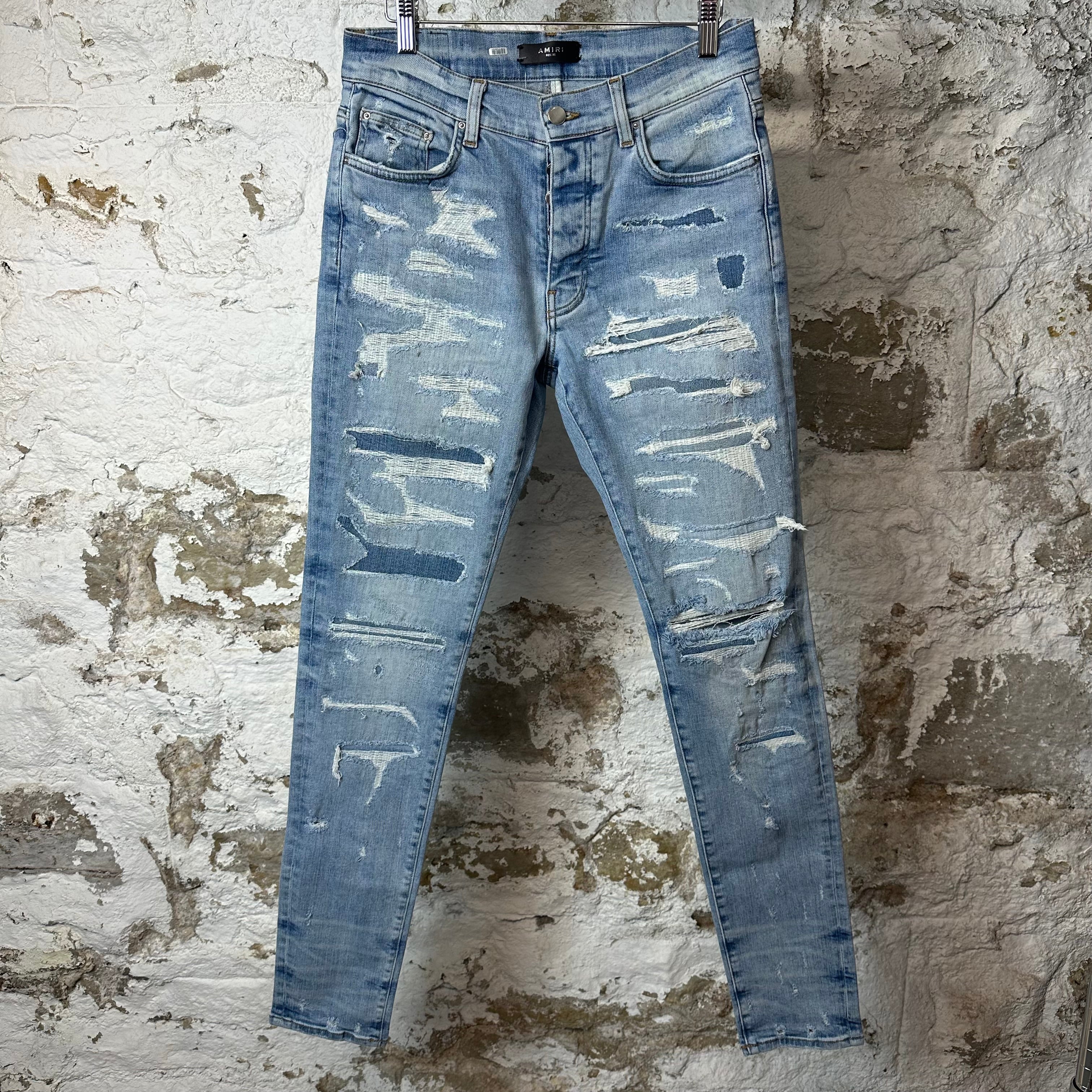 Amiri Distressed Patched Blue Denim Jeans Sz 32