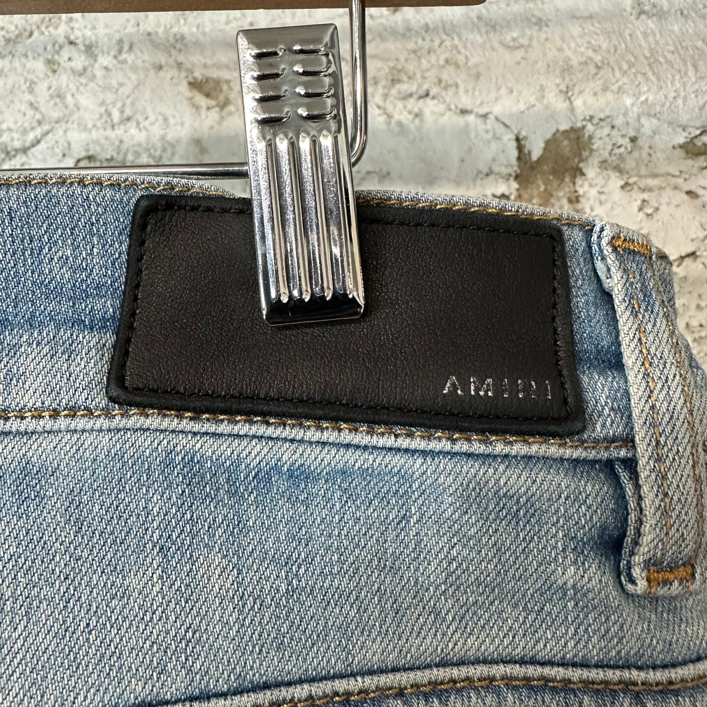 Amiri MX1 Cream Suede Blue Denim Jeans Sz 30