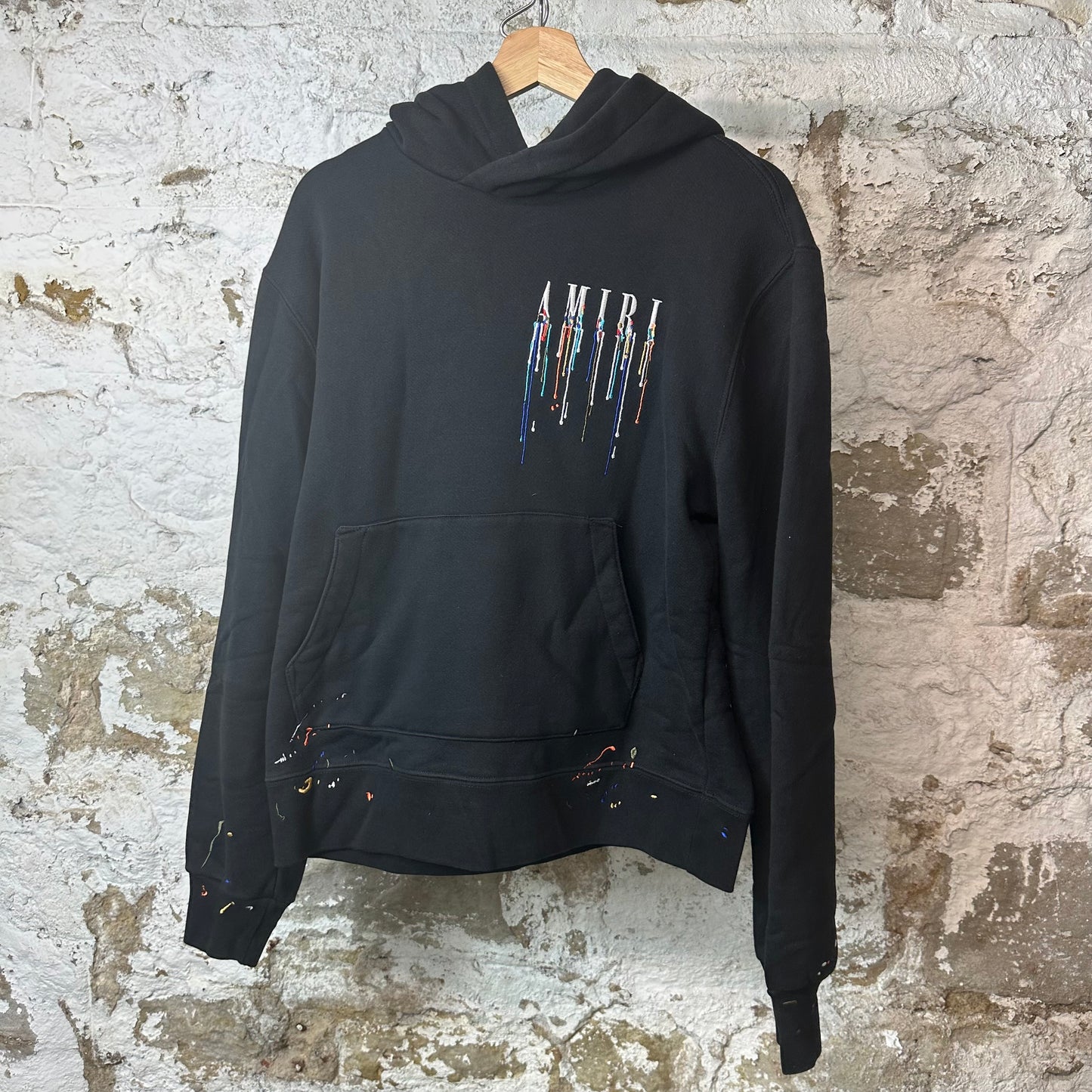 Amiri Paint Drip Spell Black Hoodie Sz XS