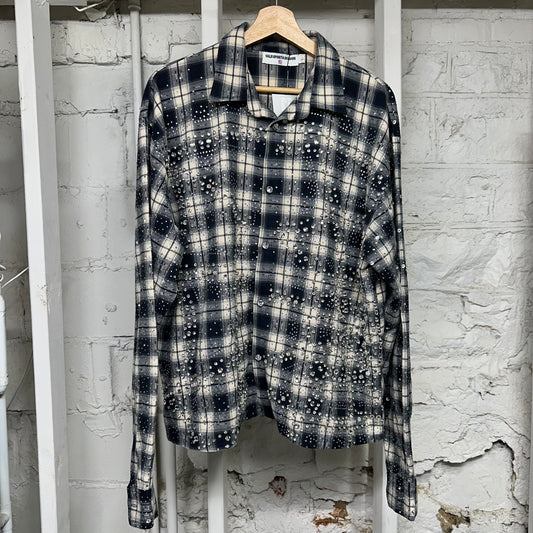Vale Blue Plaid Rhinestone Flannel Sz L