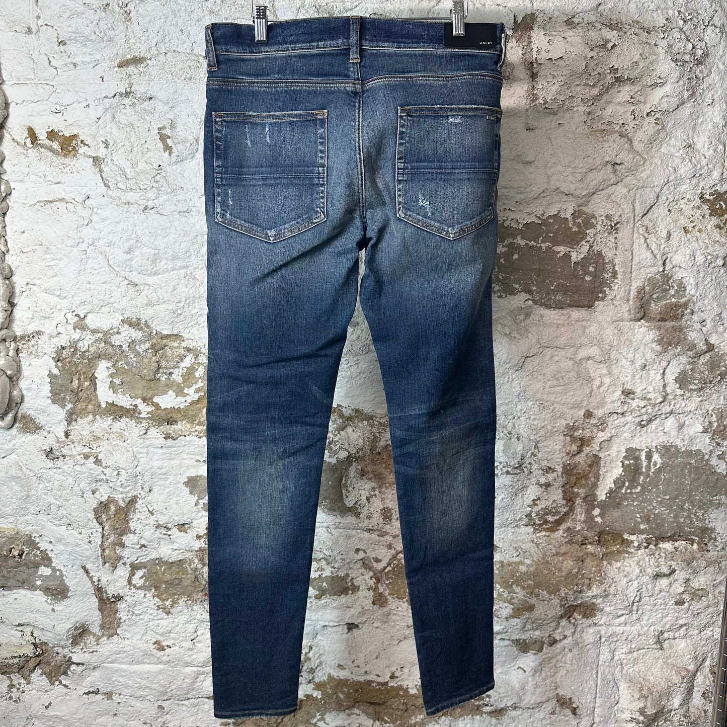Amiri MX1 Orange Suede Dark Blue Denim Jeans Sz 34