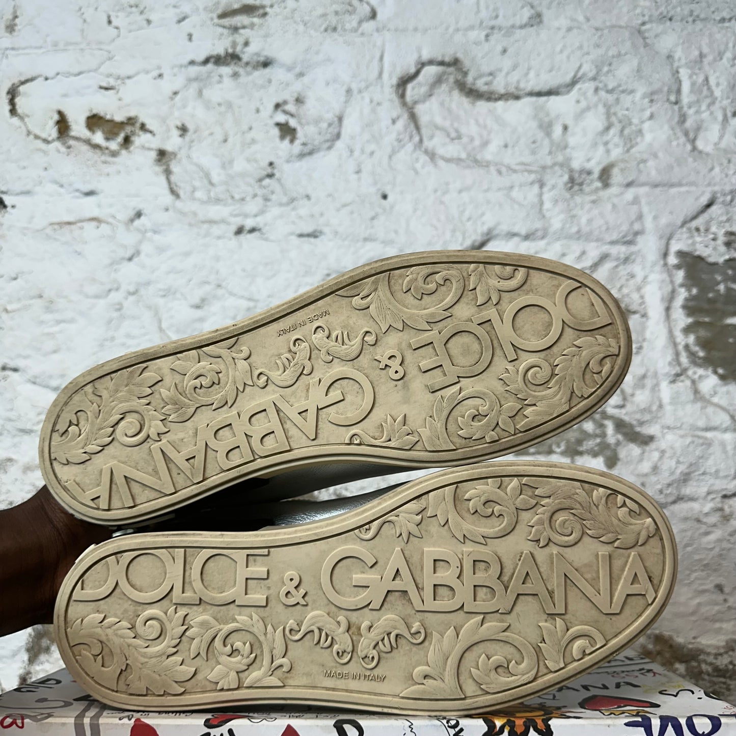 Dolce Gabanna Silver Black Cream Portofino Sneaker Sz 8.5