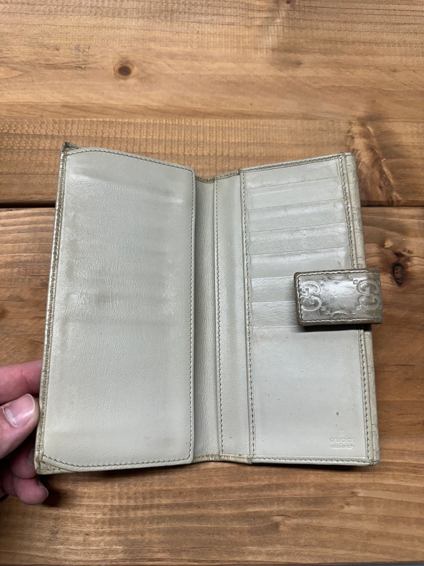 Gucci White Embossed Long Wallet